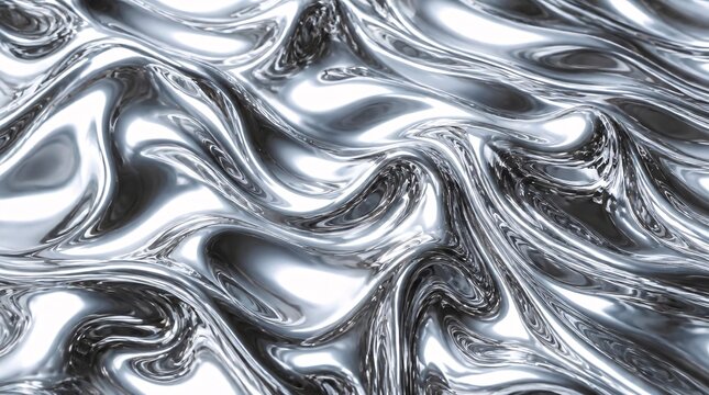 Flowing liquid chrome metal texture background.