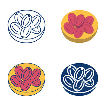 Dried senjed fruit icon set. Oleaster, fruit of the lotus tree symbol. Vector illustration