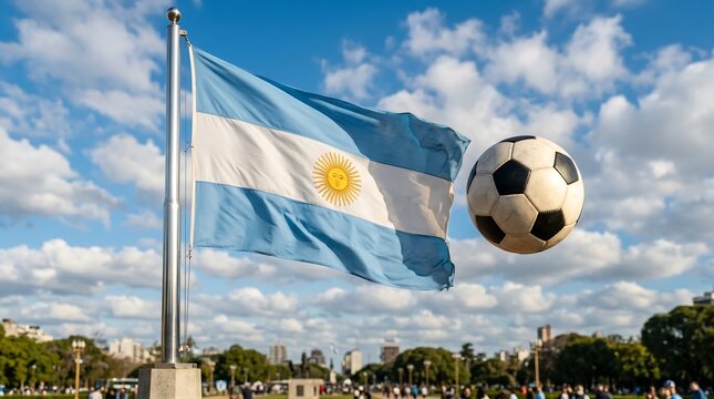 Argentina flag soccer ball flying