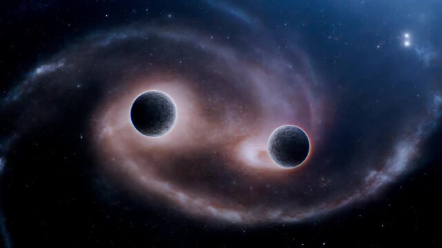 Flux 8K IMAX Top Down Perspective of Binary Neutron Stars Spiraling Inward