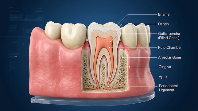 Anatomical cross section of a human molar tooth model