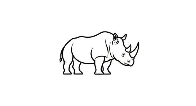 Black and white rhinoceros standing profile.