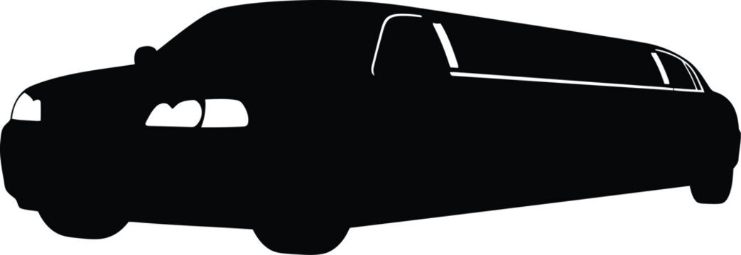Luxury Stretch Limousine Silhouette Isolated on White Background Black Vehicle Vector
