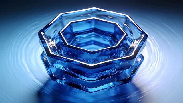 Nested blue hexagonal glass containers on smooth surface with gradient background