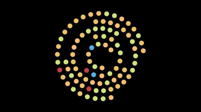 circular concentric dots pattern with rotation effect - animated illustration on a dark background