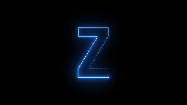 Futuristic Neon Letter Z Animation on Black Background with Glowing Blue Light Effect, Shiny Alphabet Typography, Electric Signage Design, Illuminated Nightclub Style Character.