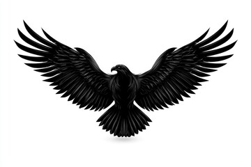 Fototapeta premium Black eagle spreading wings on a white background with sharp focus and powerful symmetry for patriotic branding and graphic design