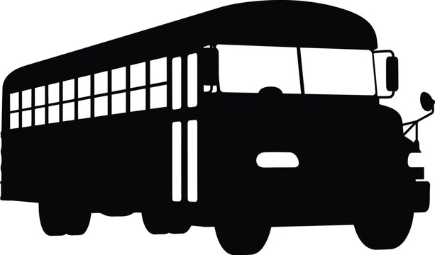 Black silhouette of a large school bus vehicle for student transportation isolated graphic design element