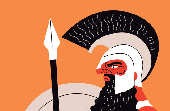 spartan warrior with helmet spear and shield