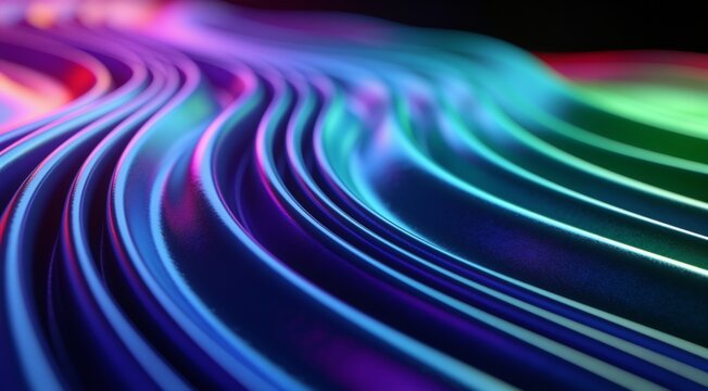 Colorful abstract 3D wave pattern with neon lighting effects