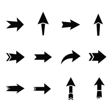Collection of various black arrow icons pointing different directions on white background icon