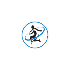Fototapeta premium Dynamic athlete silhouette with blue swoosh in circular frame