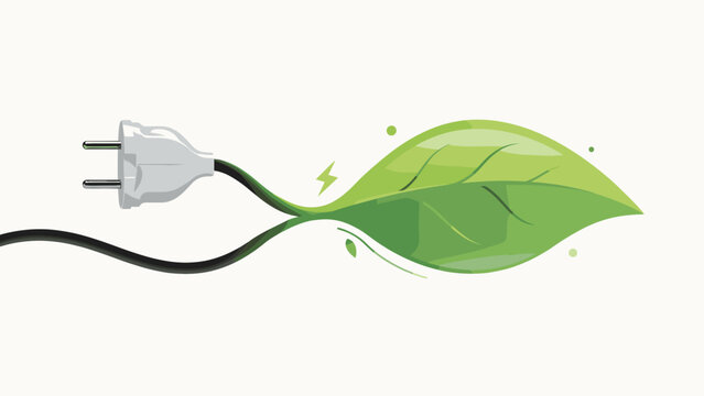 White electric plug morphing directly into a green leaf &ndash; Great for electric vehicle charging promotions, green energy transition ads, or clean tech logos.