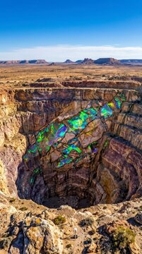 Iridescent mineral formation in deep desert canyon
