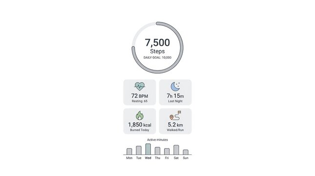 Health tracking app interface showing activity and sleep data