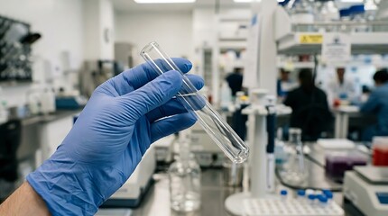 Fototapeta premium Scientist holding a clear glass test tube in a laboratory setting