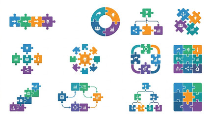 Naklejka premium Colorful Puzzle Diagram Icons Set