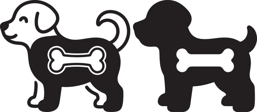 Cute puppy and dog bone vector silhouette set with silhouette background illustration domestic veterinary nutrition minimalist