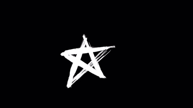 Hand Drawn White Star Doodle Animation on Black Background.