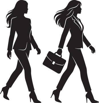 Black and white silhouette vector of a businesswoman walking with a briefcase silhouette businesswoman briefcase professional