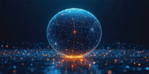 Planet Earth in Space with Blue Sphere, Stars, Sun Light, Energy Explosion, Digital Science Illustration Background © Hena Akter