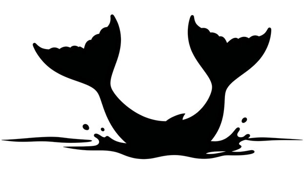 Black whale tail silhouette on water