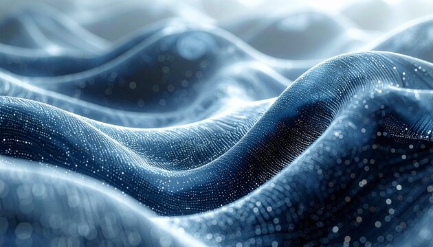 Abstract blue futuristic nanotechnology wave texture with glowing particles and smart fabric material design