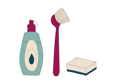 Washing Up Liquid and Brush Vector Illustration