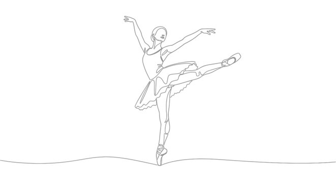 Continuous single line drawing of a graceful ballet dancer