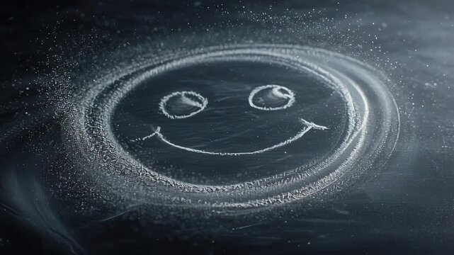 Smiley Face Drawn With Chalk On Asphalt Surface.