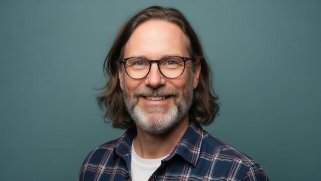 Man with glasses and beard smiling portrait