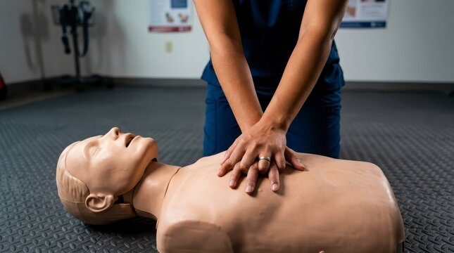 CPR training on a medical dummy