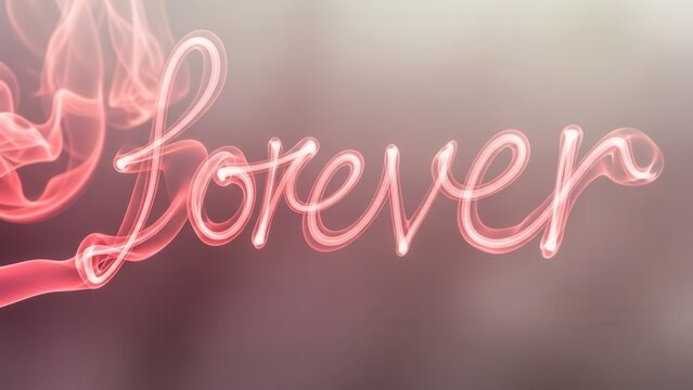 Glowing red smoke forms the word forever in cursive