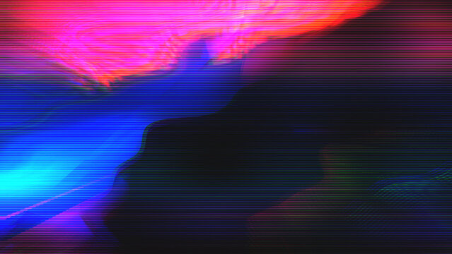 High-contrast magenta flare with pixel sorting and heavy scanline distortion over a dark shadowed base. Pairs with nightclub event flyer and trippy electronic music album cover aesthetic.