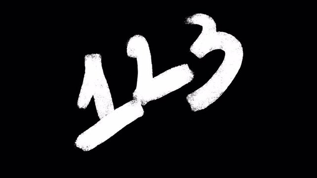 White hand drawn numbers one two three on black background.