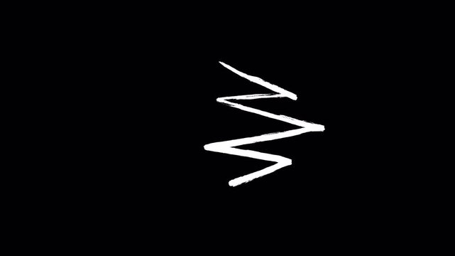 Hand drawn white zigzag motion graphic element on black background.