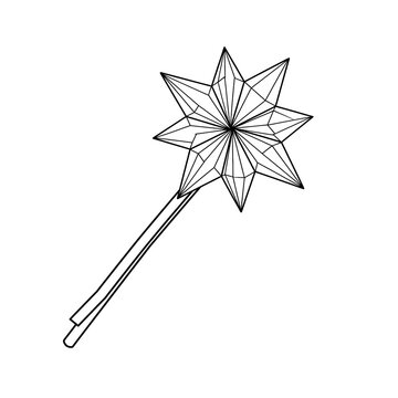 Hand drawn sketch of hairpin topped with a diamond starburst isolated. Line art illustration.