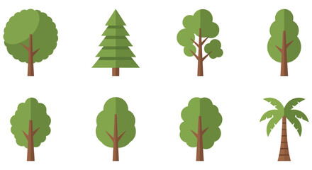 Variety Of Trees Flat Vector Illustration On White Background tree © SHYFUL_STUDIO
