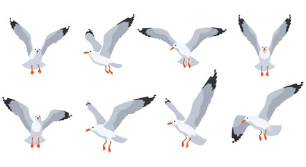 Obraz premium Seagulls In Flight A Vector Illustration Of Birds With Spread Wings