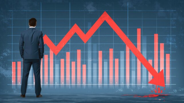 Businessman watching market crash with falling chart