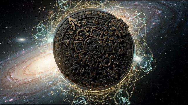 Tzolkin Maya Kin Symbol, Ancient Mayan Calendar Glyph, Celestial Exploration, Sacred Geometry