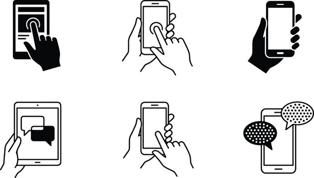 Mobile Device Interaction Icons Set with Touchscreen Gestures Messaging Communication and Smartphone Tablet Usage