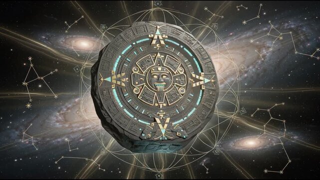 Tzolkin Maya Kin Symbol, Ancient Mayan Calendar Glyph, Celestial Exploration, Sacred Geometry