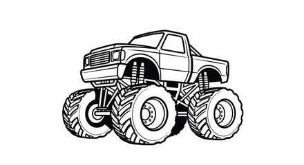 Monster truck illustration black and white line art vehicle design © Saima