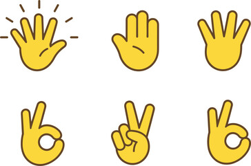 Fototapeta premium Hand gesture emoji icons set waving peace and okay signs vector illustration collection