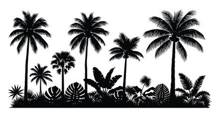 Tropical palm trees silhouette vector illustration © Saima