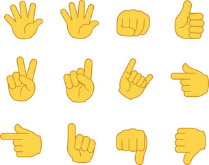 Fototapeta premium Hand gesture emoji set thumbs up pointing fist signs vector illustration collection