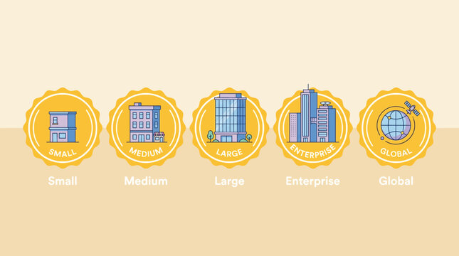 Infographic illustration showing business sizes from small to global
