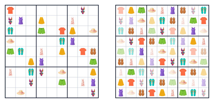 Summer clothes classic summer sudoku worksheet