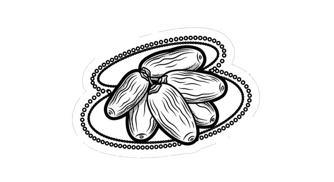Black and White Illustration of Almonds.